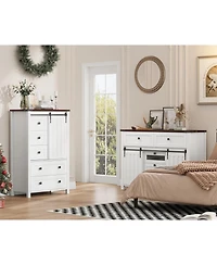 gaomon Farmhouse 5 Drawer Dresser for Bedroom, 48 in Tall Wood Dresser Chest of Drawer with Sliding Barn Door, Adjustable Shelf, Storage Organizer
