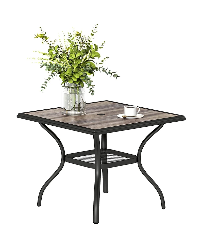 Outsunny Outdoor Dining Table, 37inches Square Patio Table with Umbrella Hole