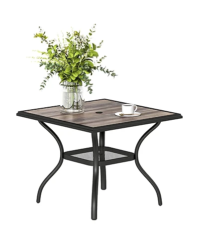 Outsunny Outdoor Dining Table, 37inches Square Patio Table with Umbrella Hole