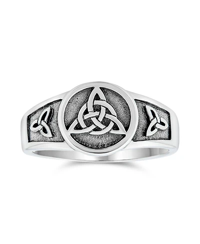 Bling Jewelry Ancient Viking Celtic Infinity Trinity Knot Triquetra Signet Ring Oxidized .925 Sterling Silver