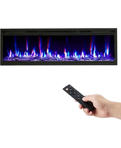 Gaomon 68" Ultra-Thin Electric Fireplace Wall Mounted or Recessed, Remote Control, 12-Color Flame, 750W/1500W Heater with Timer, Log & Crystal Op