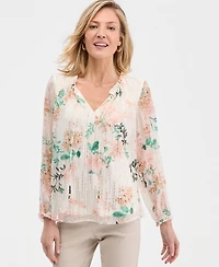 Jm Collection Women's Printed Foiled Ruffle Blouse, Macy's Exclusive