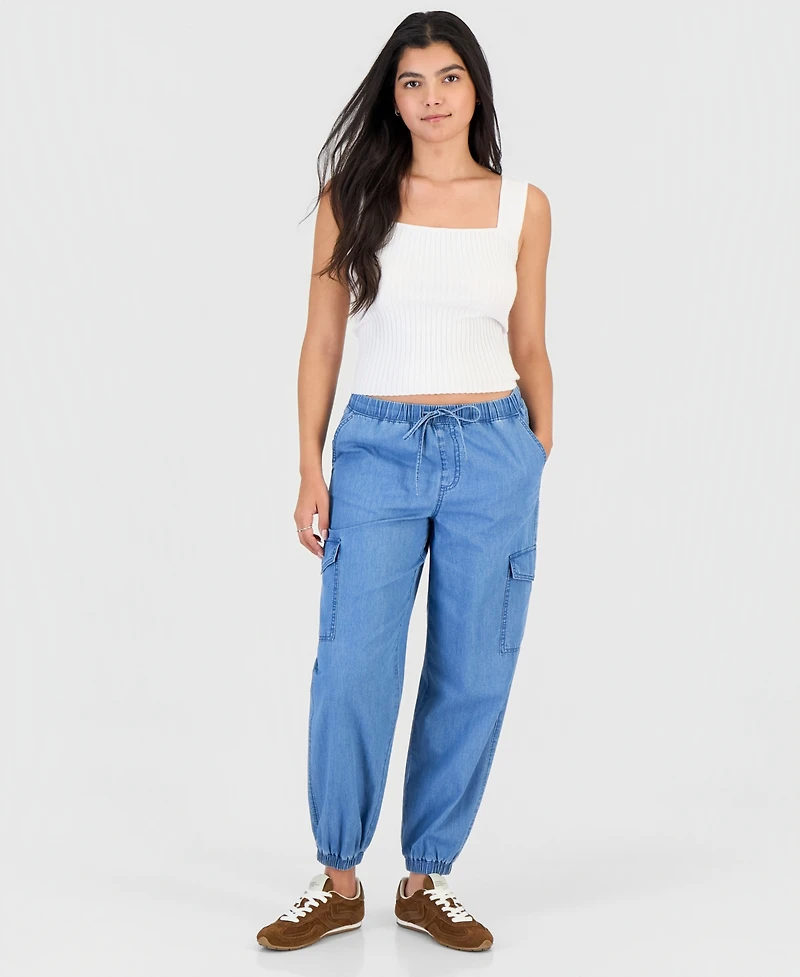 Madden Girl Juniors' Chambray Cargo Jogger Pants