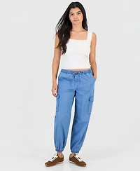 Madden Girl Juniors' Chambray Cargo Jogger Pants