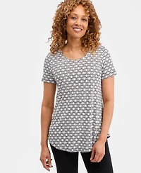 Jm Collection Women's Printed Scoop-Neck Short Sleeve Top, Macy's Exclusive