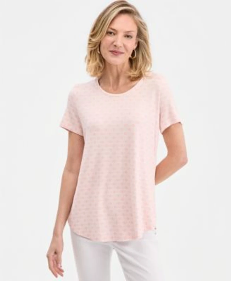 Jm Collection Womens Printed Scoop Neck Short Sleeve Top Macys Exclusive