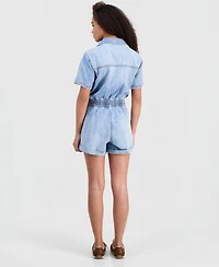 Celebrity Pink Juniors' Denim Short-Sleeve Romper