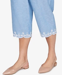 Alfred Dunner Plus Caribbean Blues Eyelet Embroidered Cuff Capri Pants