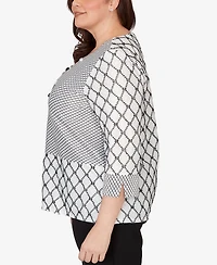 Alfred Dunner Plus Crowd Pleaser Spliced Diamond Textured Top with Necklace