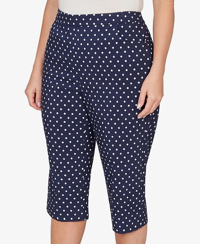 Alfred Dunner Plus Port Side Polka Dot Flat Front Denim Capri Pants