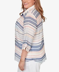 Alfred Dunner Plus Port Side Textured Stripe Button Front Top