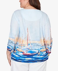 Alfred Dunner Plus Port Side Harbor Scene Printed Top