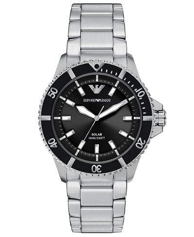 Emporio Armani Men's World Explorer Solar Three Hand Silver Stainless Steel Watch, 42mm