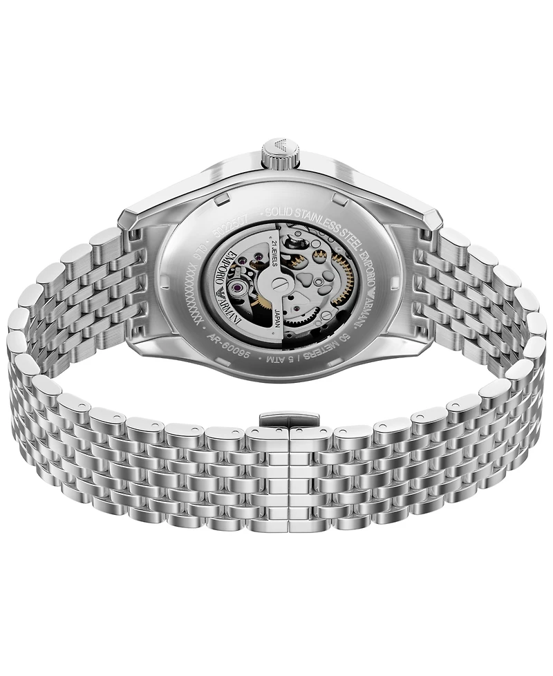 Emporio Armani Men's Automatic Three-Hand Silver Stainless Steel Watch, 43mm