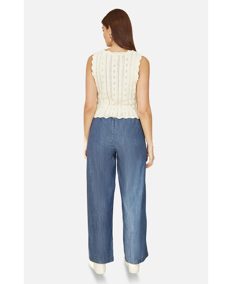 Yumi Women's V Neck Button Down Crochet Knitted Top