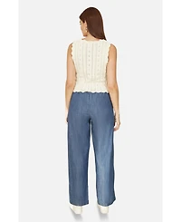 Yumi Women's V Neck Button Down Crochet Knitted Top