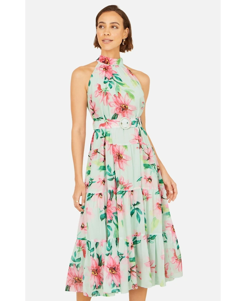 Yumi Women's Floral Halter Neck Midi Dress