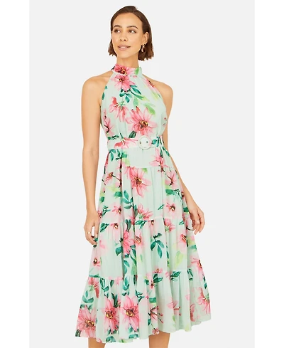 Yumi Women's Floral Halter Neck Midi Dress