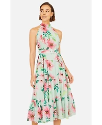 Yumi Women's Floral Halter Neck Midi Dress