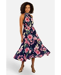 Yumi Women's Floral Halter Neck Midi Dress