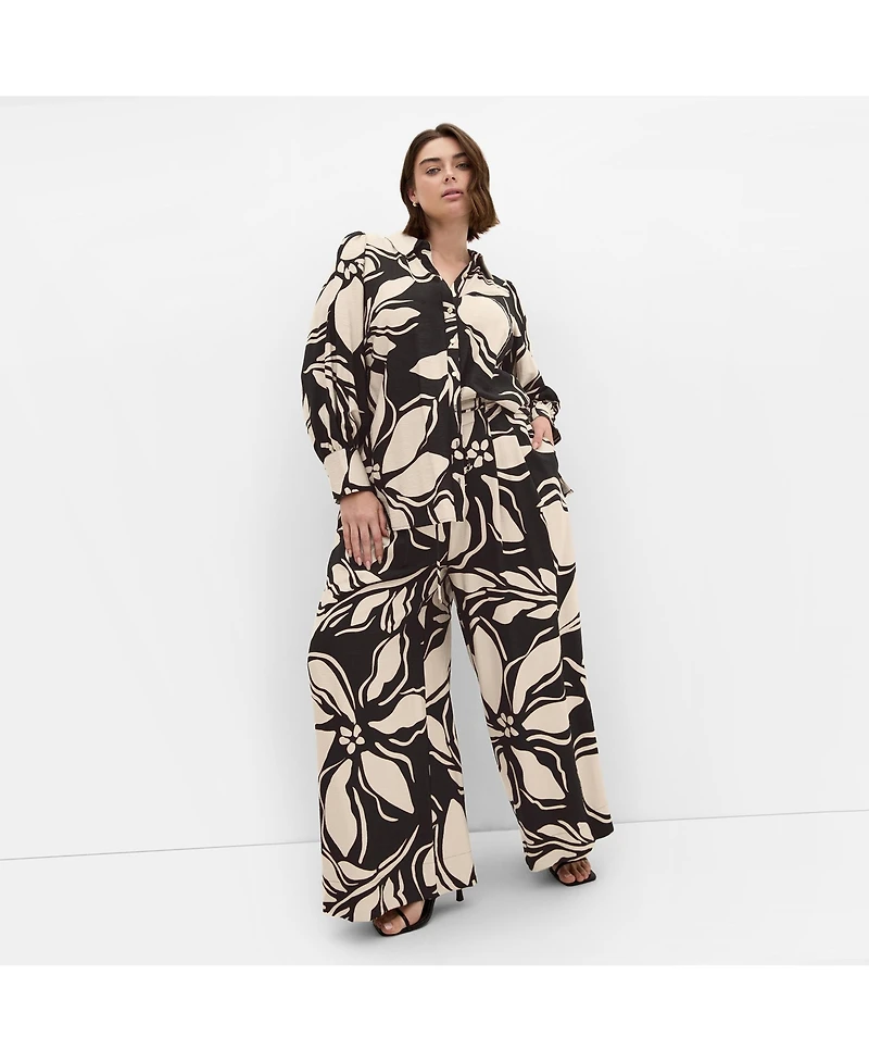 City Chic Plus Bella Mono Print Long Sleeve Shirt