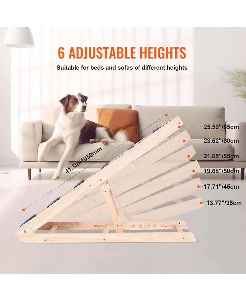 Aostirmotor Adjustable Wooden Dog Ramp: Folding 41.3" Pet Ramp for Bed, Couch, or Car