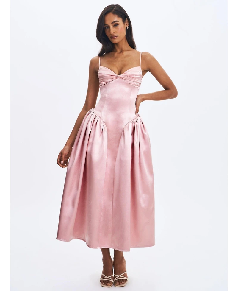 Miss Circle Women's Tullia Dusty Rose Satin Ruched Midi Dress