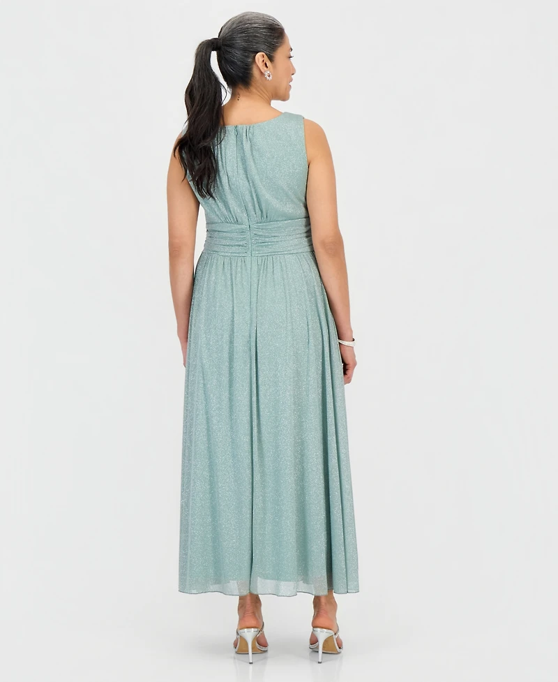 Connected Petite Surplice-Neck Sleeveless Shimmer Dress