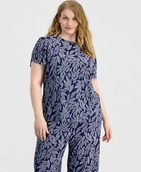 Anne Klein Essentials Plus Size Tulip Sleeve Top Wide Leg Cropped Pull On Pants