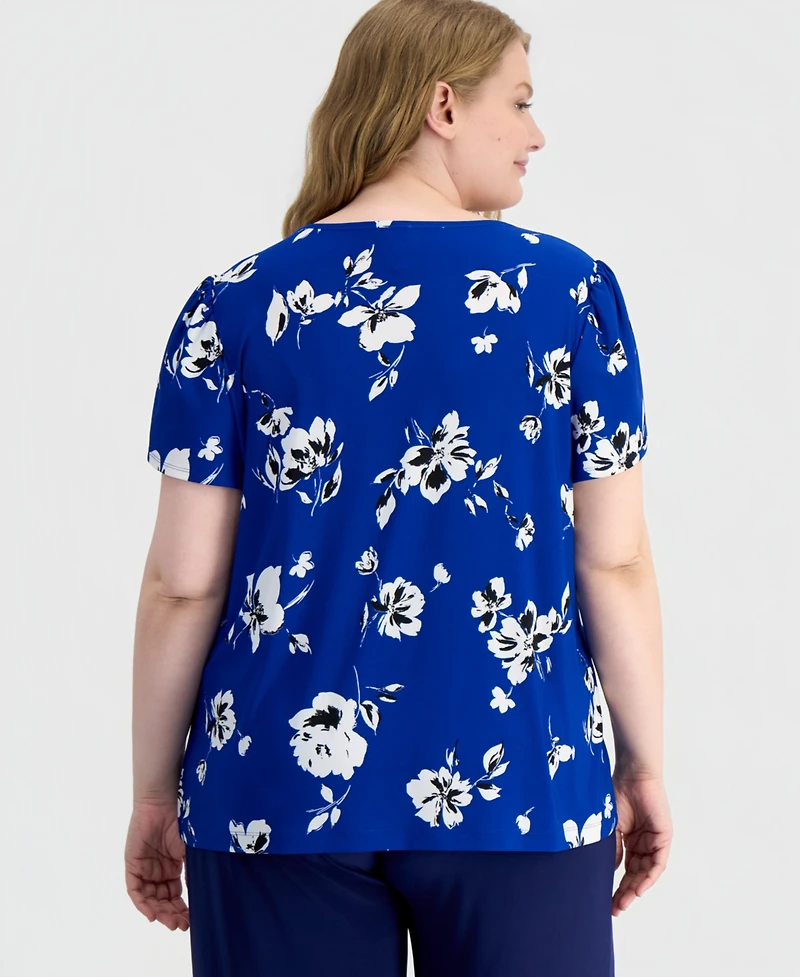 Anne Klein Essentials Plus Size Tulip-Sleeve Knit Top