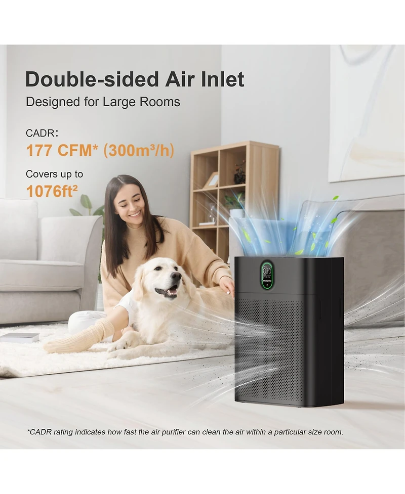 Morento Smart Air Purifier for home Large Rooms up to 1076 ft² Wi-Fi and Alexa compatible PM2.5 Quality Display Quiet Mode 24dB Hepa Filter Remove