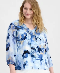 Anne Klein Plus Size Cascade Ruffle-Front Blouse