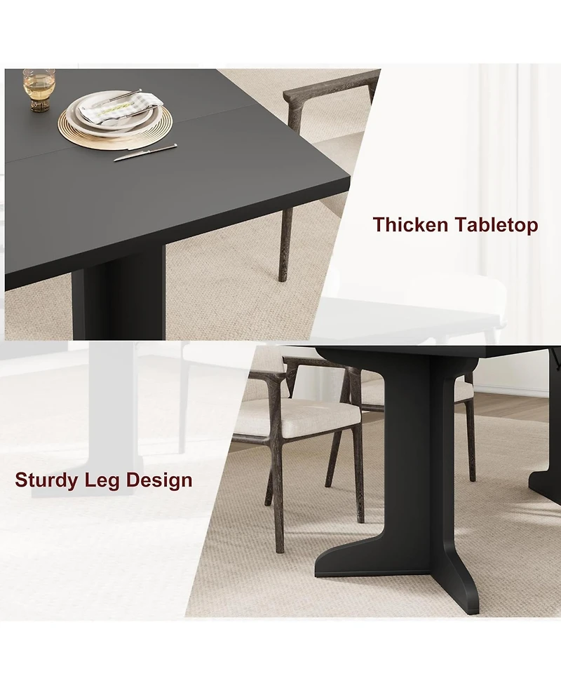 gaomon 71" Large Dining Table for 6, Farmhouse Kitchen with Padded Top and Unique V-Shaped Feet, Rectangular Wooden 8 Peop