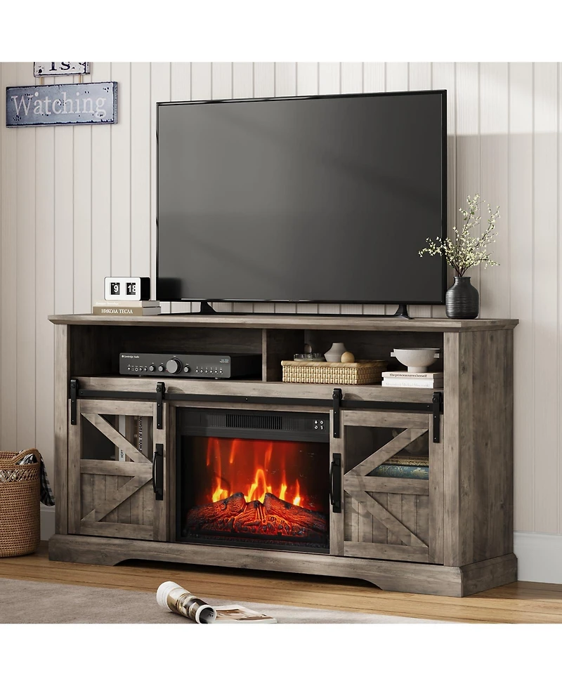 gaomon Electric Fireplace for Tvs Up to 65 in, w/ 23 in Electric Fireplace, Large Entertainment Center with Sliding Barn Door