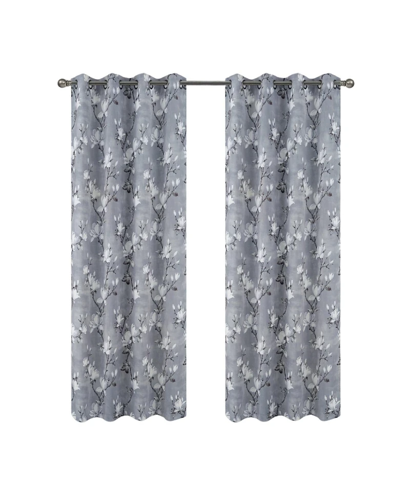 Olivia Gray Blossom Printed Blackout Grommet Curtain Panel