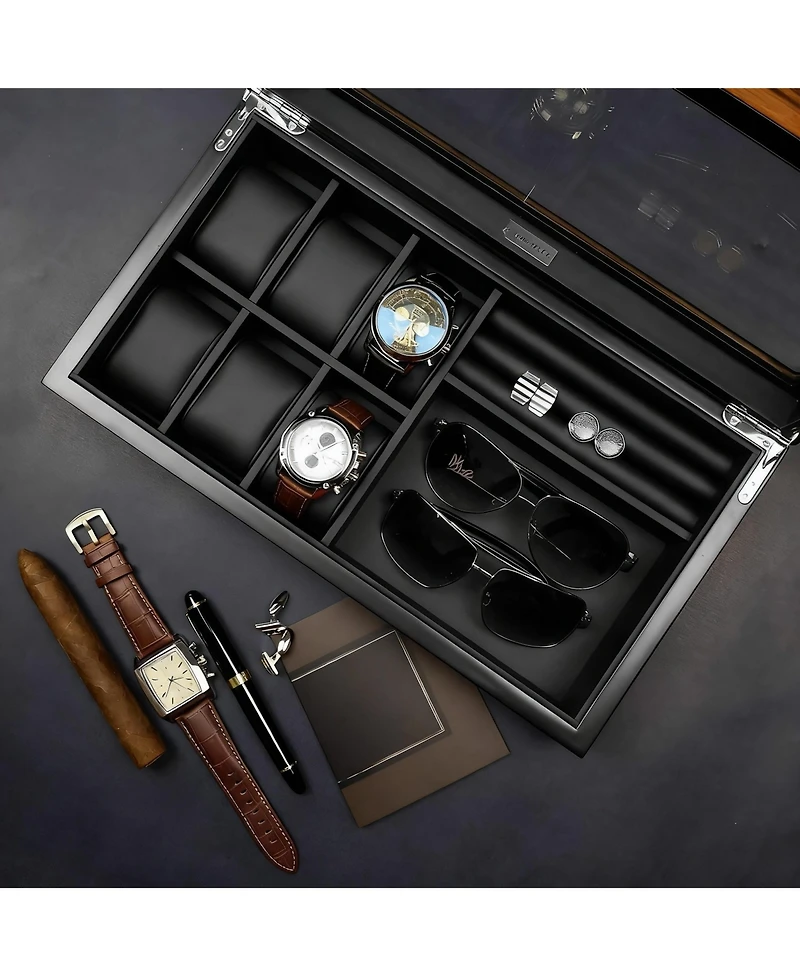 Yigii Luxury Pu Leather Watch, Cufflinks & Sunglasses Organizer