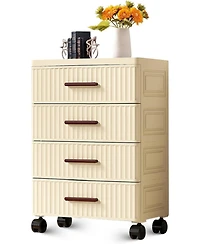 gaomon 4 Tiers Plastic Drawer Storage On Wheels, Storage Chest of Drawers Tall Dresser, Pull Out Storage Bins for Bedroom