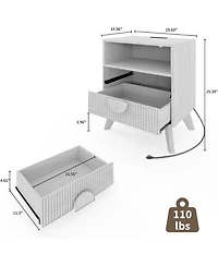 gaomon Fluted Night Stand Set of Wood Tall Nightstands with Charging Station, End Table with 2 Drawers