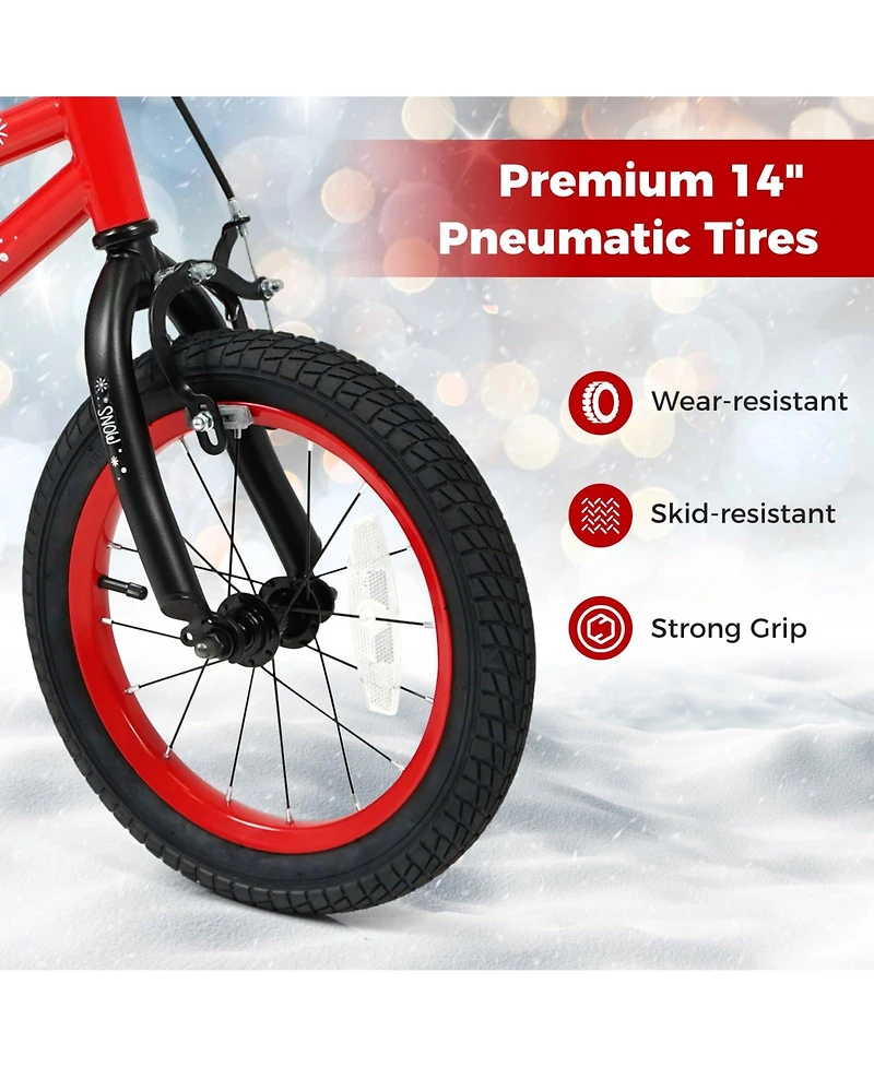 Mecale 14 Inch Kids Bike Adjustable with Christmas Music & Flag for Aged 4-5 Years Old