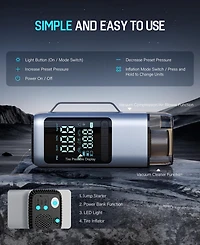 Sugift Portable 4-in-1 Car Jump Starter 1000A, 150 Psi Air Compressor, Handheld Vacuum, Led Emergency Light, Power Bank