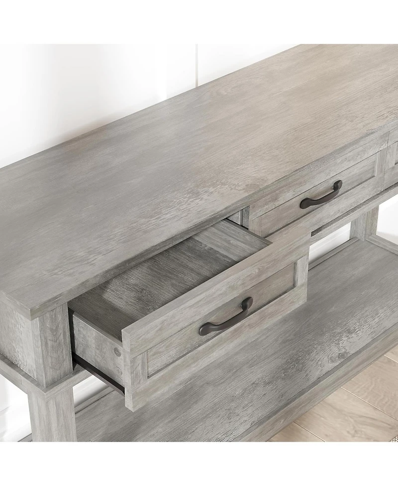 gaomon Farmhouse Entryway Table, 2 Tier Console Table with 3 Storage Drawers, 54" Wooden Sofa for Living Room