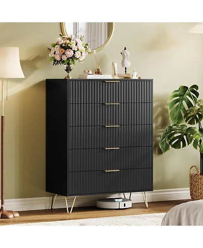 gaomon Fluted 5-Drawer Dresser for Bedroom, 32" Wide Modern Minimalist Chest of Wooden Drawers,Wide Clothes Storage Organizer