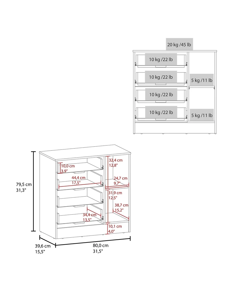 Fm Furniture Turkey 4-Drawer Dresser with Side Cabinet, Freestanding Storage Organizer with Interior Shelf – Ideal for Bedroom