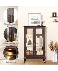 Yigii Antique Display Cabinet with Lighted Glass Doors and Mirrored Panel