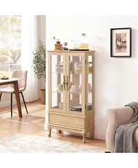 Yigii Antique Display Cabinet with Lighted Glass Doors Mirrored Panel