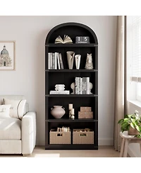 gaomon 71" Tall 5-Shelf Arched Bookcase – Farmhouse Wooden Bookshelf with Display Storage Rack, Freestanding for Home Office, Liv