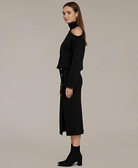 Modenaire Women's Lottie Asymmetric Turtleneck Pullover and Midi Skirt Set