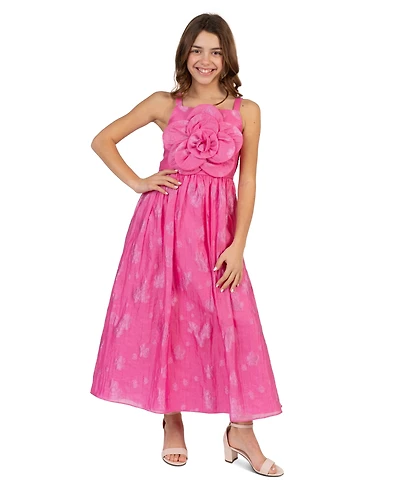 Rare Editions Girls' 7-16 Burnout Organza Floral Applique Square Neck Dress