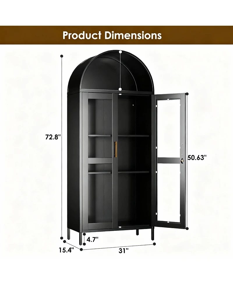 Yigii Arched Glass Cabinet for Home Office, Easy Assembly