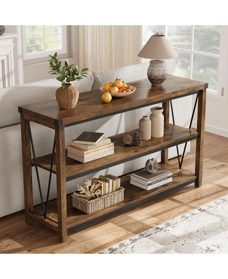 gaomon Farmhouse Table,47" Narrow Long Console Table with Storage, 3 Tier Wood for Living Room, Sofa Tables Behind